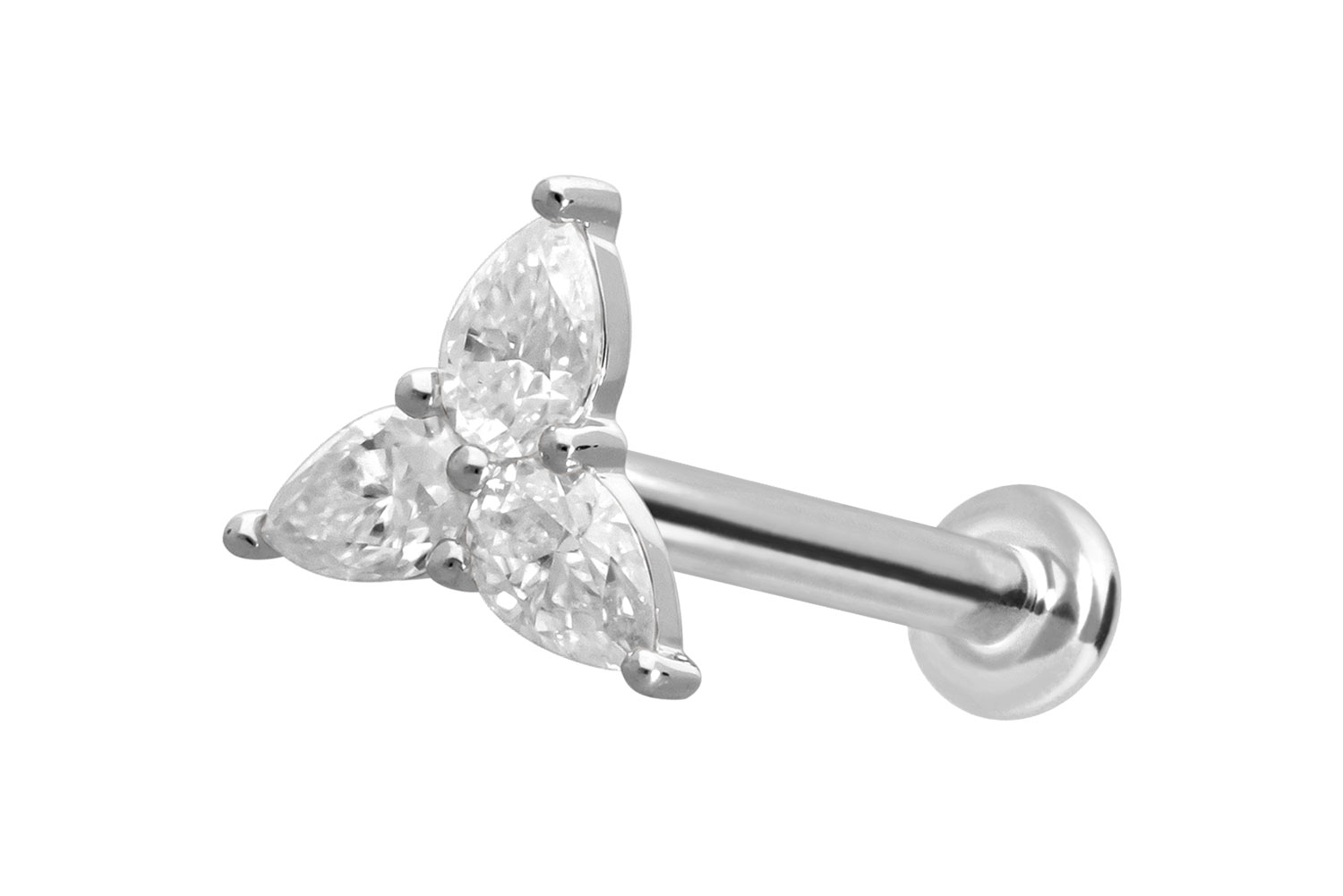 14 Karat Gold Labret Piercing mit Push Fit MOISSANIT-BLUME